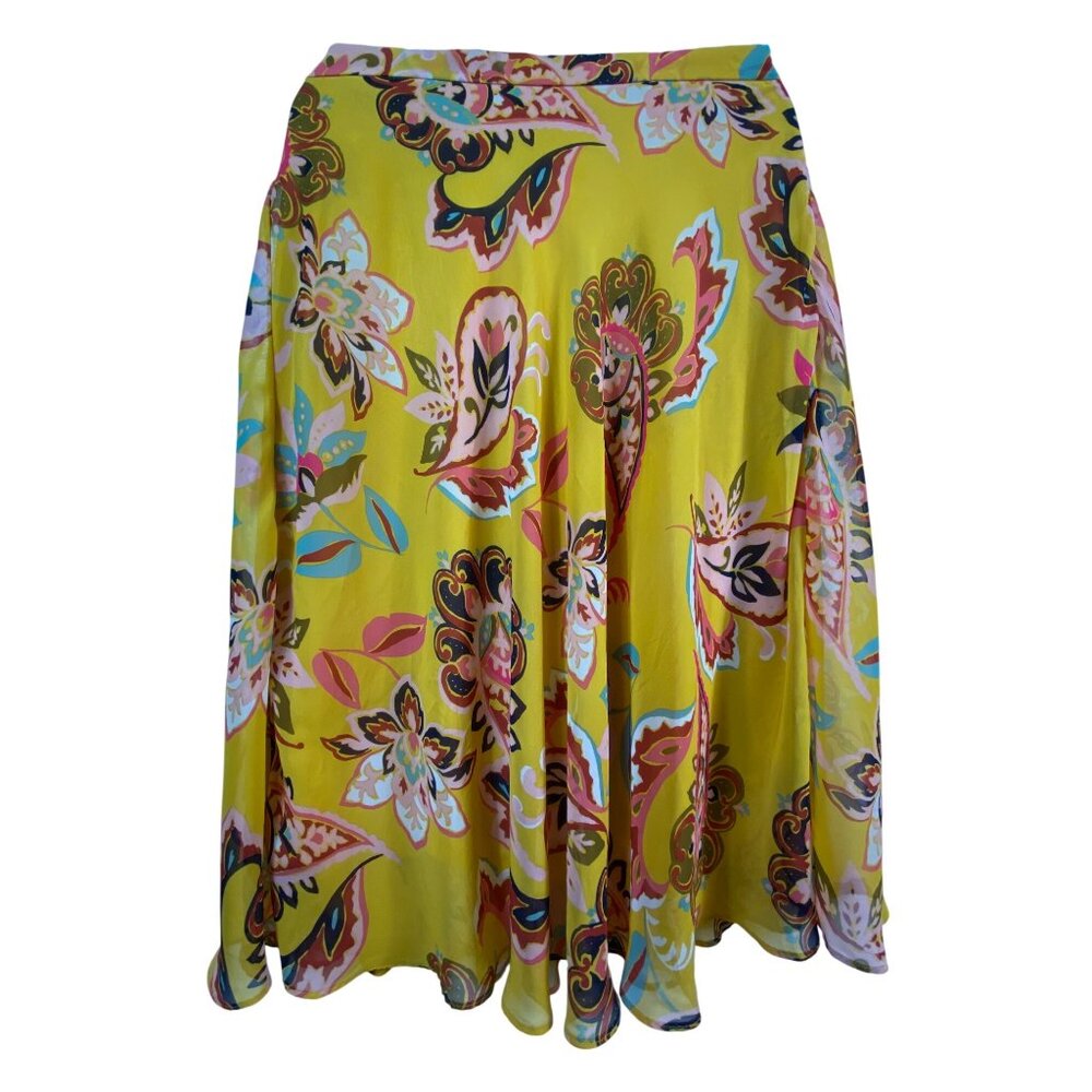 Tahari Xl Paisley‎ Floral Printed Flowy Maxi Skirt Yellow Boho Feminine Hippie